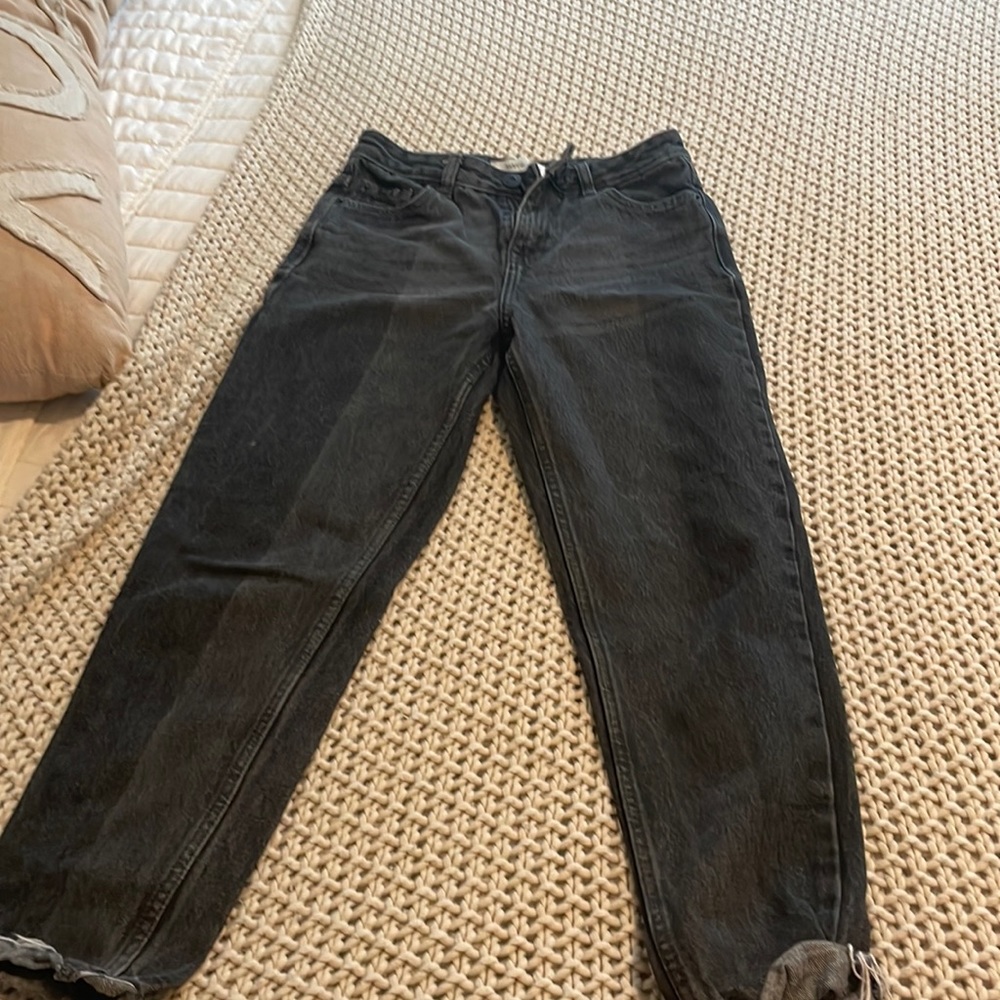 Mango denim jeans black with grey shade size 2 straight leg mom jeans high rise